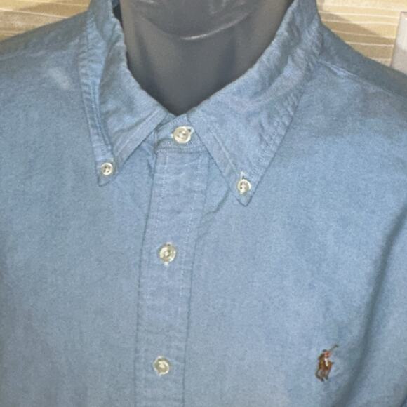 Ralph Lauren Men's Classic Fit Blue Chambray Long Sleeve Shirt XL 0616 - Picture 3 of 5